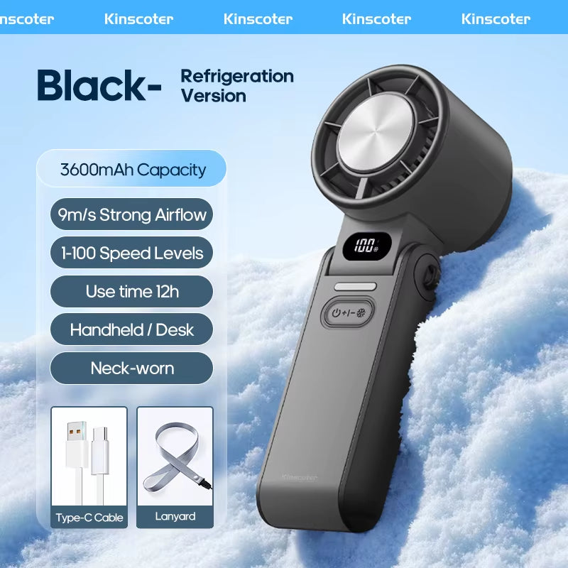 Portable Air Cooling Turbo Fan 3600Mah 100 Wind Speeds Adjustable Outdoor Foldable Student Handheld Fan with Lanyard