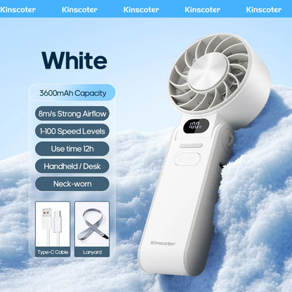 Portable Air Cooling Turbo Fan 3600Mah 100 Wind Speeds Adjustable Outdoor Foldable Student Handheld Fan with Lanyard