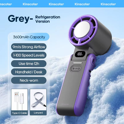 Portable Air Cooling Turbo Fan 3600Mah 100 Wind Speeds Adjustable Outdoor Foldable Student Handheld Fan with Lanyard