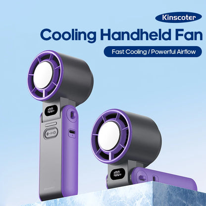 Portable Air Cooling Turbo Fan 3600Mah 100 Wind Speeds Adjustable Outdoor Foldable Student Handheld Fan with Lanyard