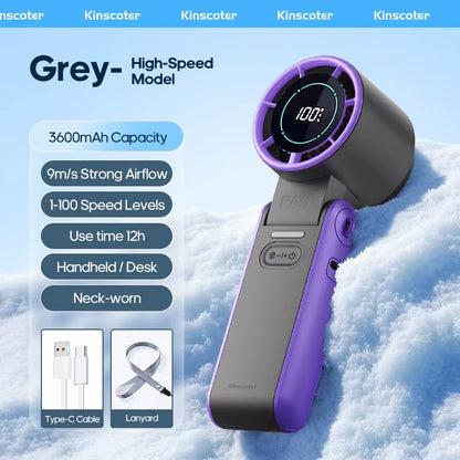 Portable Air Cooling Turbo Fan 3600Mah 100 Wind Speeds Adjustable Outdoor Foldable Student Handheld Fan with Lanyard