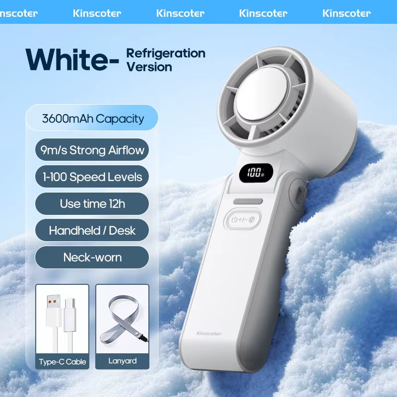 Portable Air Cooling Turbo Fan 3600Mah 100 Wind Speeds Adjustable Outdoor Foldable Student Handheld Fan with Lanyard